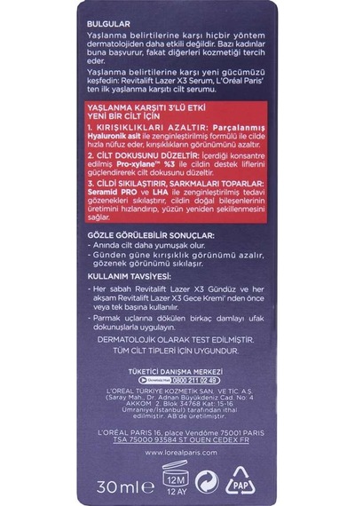 Loreal Dermo Revitalift Lazerx3 Serum 30 Ml