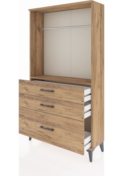 Arges Dolap Tek Raflı 3 Çekmeceli Tek Askılı 88x30x163 Çam-çam Atlas Çam