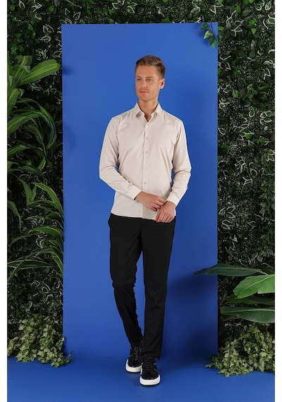 Efor Gk 683 Slim Fit Kum Beji Klasik Gömlek Bej