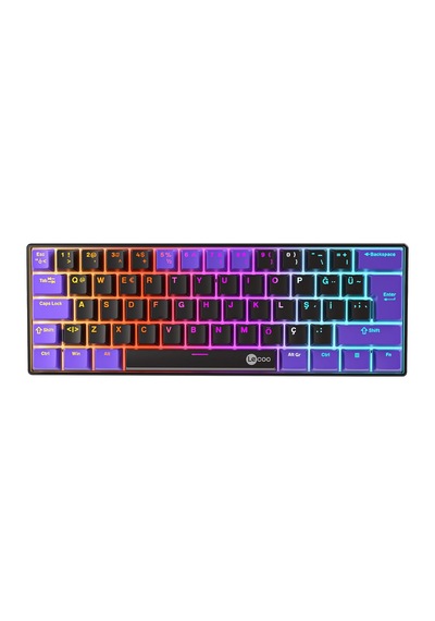 Gk601 Pro Üç Modlu 62 Tuşlu Red Switch Hot Swap Mekanik Oyuncu Klavyesi Siyah Mor