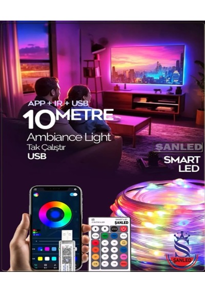 Sese Ve Müziğe Duyarlı Bluetooth Özellikli Rgb Şerit Led - 10 Metre 5050 Smd Iç Mekan 3 Çip Diğer