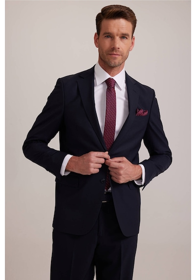 Erkek Koyu Lacivert Regular Fit Çift Yırtmaç Takım Elbise