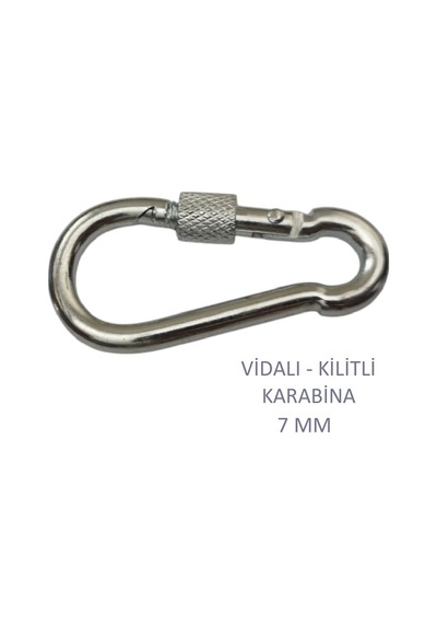 Galvanizli Vidalı Kilitli Karabina, 7 Mm, Askı, Çengel, Kanca, Anahtarlık