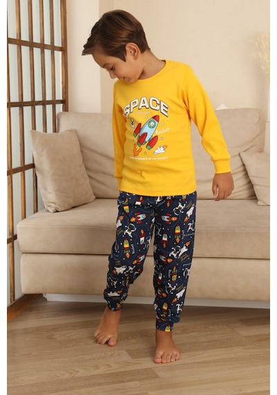 Miniğimin Cicileri Space Baskılı Erkek Çocuk Pijama Takımı - Sarı