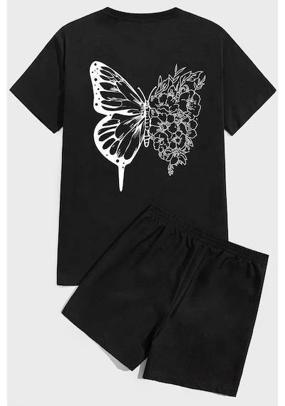 Uyguntarz Drawing Butterflies Baskı Şort Takım Siyah
