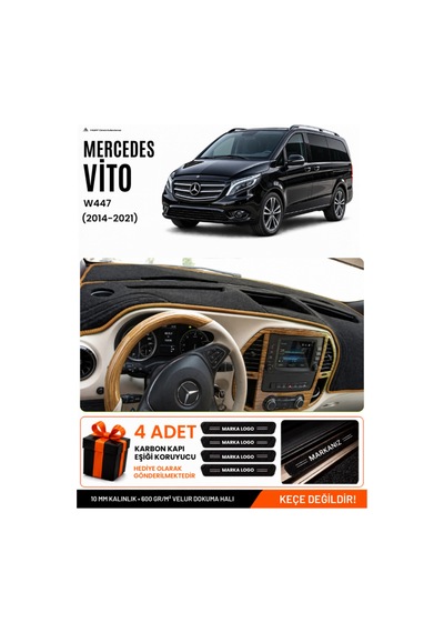 Mercedes Vito W447 2014-2021 Uyumlu Torpido Örtüsü, Torpido Kılıfı - Siyah Kahverengi