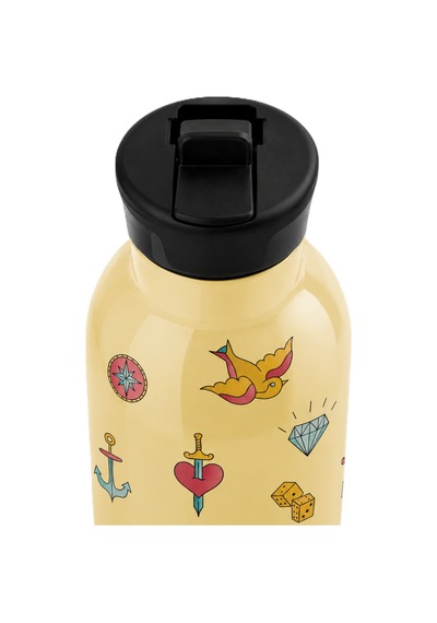 Mamawata Tattoo Pipetli Çocuk Termos Matara 470 Ml Paslanmaz Çelik Sızdırmaz Yalıtımlı Suluk Krem