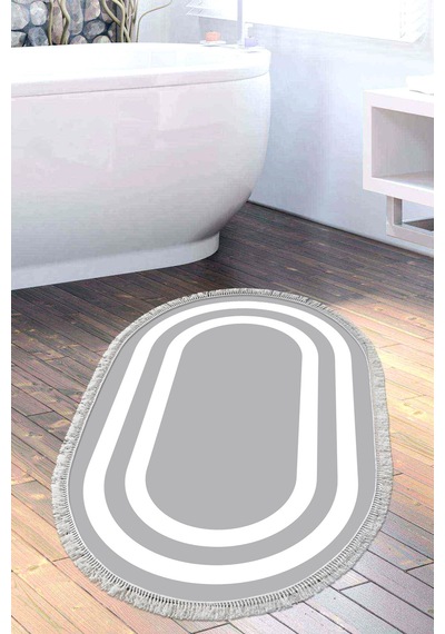 Eko Trend Djt Banyo Paspası Yıkanabilir Kaymaz Taban 2229m Oval Bordürlü Gri Beyaz