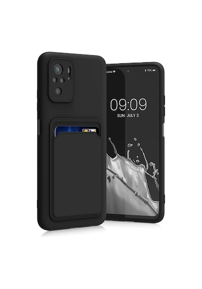 Fibaks Redmi Note 10 Pro Uyumlu Kılıf Kamera Korumalı Kartlıklı Cüzdanlı Kırmızı Tuşlu Siyah Silikon Kapak