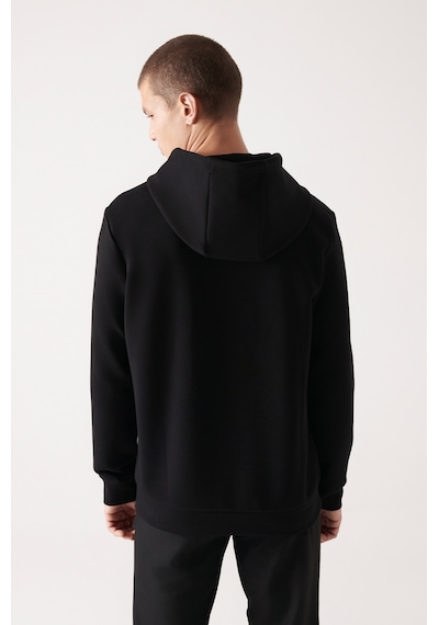 Avva Erkek Siyah Sweatshirt Kapüşonlu Esnek Yumuşak Doku İnterlok Kumaş Standart Fit Normal Kesim B001101 Siyah