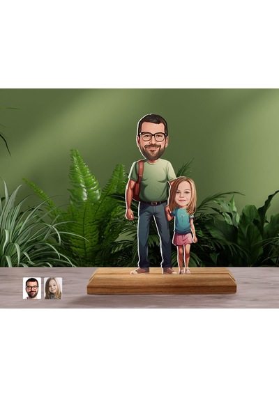 Bk Gift Kişiye Özel Baba Kız Karikatürlü Ahşap Standlı Pleksi Biblo-20, Aileye Hediye , Babaya Hediye