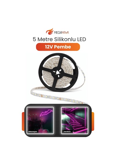 12v Dış Mekan M/60 2835 Pembe Led Şerit 5 Metre, Kesilebilir Ve Eklenebilir