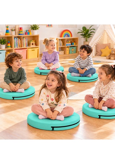 Kreş Minderi Anaokulu Aktivite Minderi, Bahçe, Dekor, Sandalye Minderi 40x40x 5 Cm Yuvarlak Minder 5adet Su Yeşili