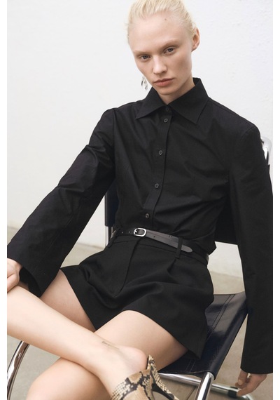Açelyaokcu Premium Lowry Wide Leg Midi Boy Dokuma Şort Siyah