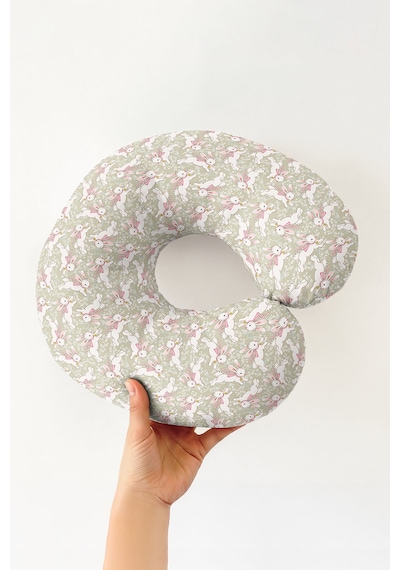 Sevimli Tavşan Desenli Pamuklu Boyun Yastığı - Pastel Yeşil Pembe Çocuk & Yetişkin Seyahat Yastığı Doygun Orman Pas