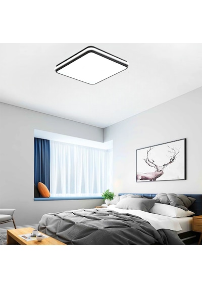 Siyah Kare Kumandalı Dimli 3 Işık Renkli 60x60cm Led Tavan Lambas Siyah