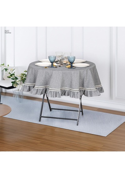 Dnc Home Tekstil Gri Antrasit Özel Seri Yuvarlak Fırfırlı Masa Örtüsü Antrasit