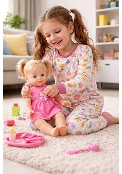 Kız Çocuk Flower Desenli 8 - 13 Yaş Pijama Takımı Krem