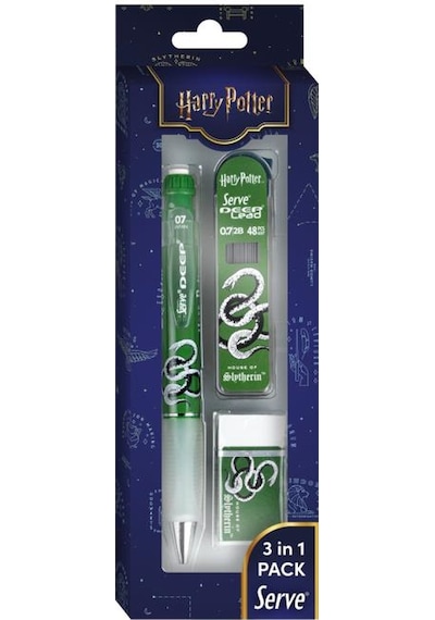 Serve Deep Üçlü Set 0.7 Mm Harry Potter Koleksiyonu Mekanik Versatil Kalem, 2b Min 48 Li & Pvc Siz Silgi Seti - Koyu Yeşil Çok Renkli