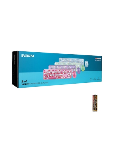 Everest Round Km-6282 Renkli Tuşlu Yeşil Kablosuz Q Multimedia Klavye + Mouse Set Optik