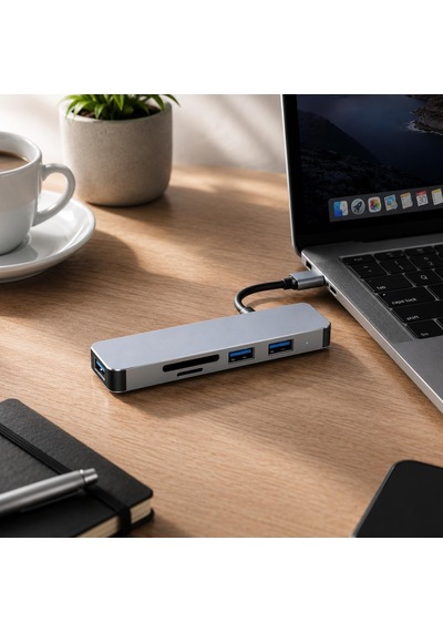 Hp-b07 5-in-1 Type-c & Usb 3.0 Hub Çoğaltıcı 3x Usb Port Sd/tf Kart Okuyucu Çift Girişli Alüminyum Gövde Çoklu Adaptör