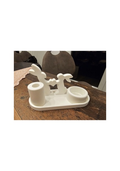 Dekoratif Tavşan Temalı 3'ü 1 Arada Aksesuar Mini Vazo, Mumluk Ve Şık Stand Tealight Dahildir Beyaz - 698993917