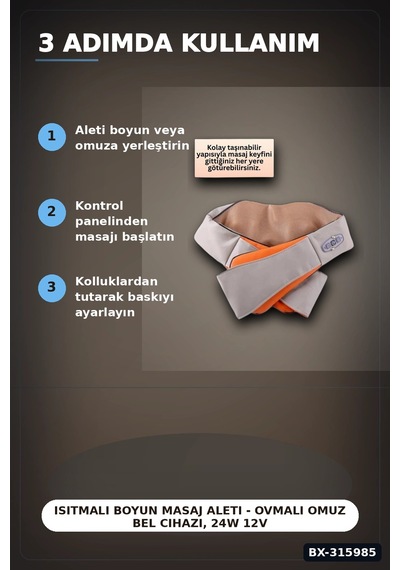 Isıtmalı Boyun Aleti - Ovmalı Omuz Bel Cihazı, 24w 12v 15 Dakika Bx-315985