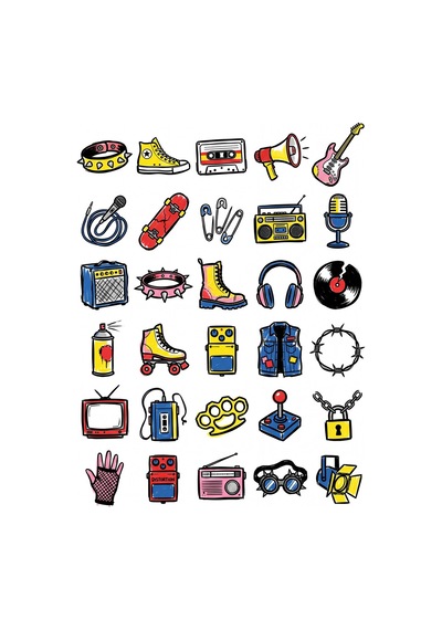 30 Adet 90lar Punk Rock Kültürü Sticker Seti - Laptop, Kaykay, Kılıf Çok Renkli