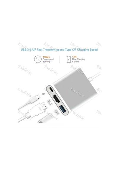 Usb 3.1 Type C To Hdmı Usb 3.0 4962A Çevirici Dönüştürücü Adaptor