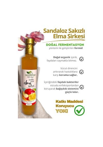 Sandaloz Sakızlı Elma Sirkesi 500 Ml 2'li Paket - Organik Doğal Fermantasyon