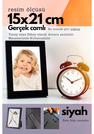 Siyah-20mm Çerçeve Camlı 15x21 Cm Fotoğraf Resim Çerçevesi Ayaklı Veya Duvara Asma Yatay-dikey 47613342