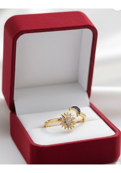Çekirdekjewelry 925 Ayar Gümüş Ayarlanabilir Ay & Güneş Yüzük Sarı