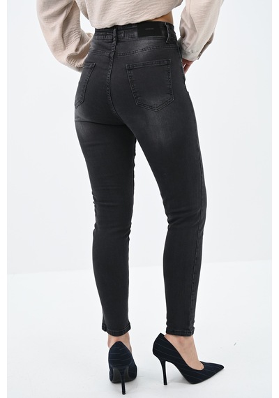 Kadın Yüksek Bel Yırtmaçlı Füme Jean Pantolon 6190-23 001