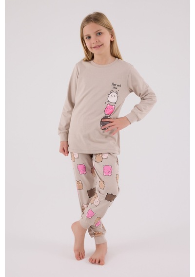 Rolypoly Kız Çocuk Krem Pijama Takımı KREM