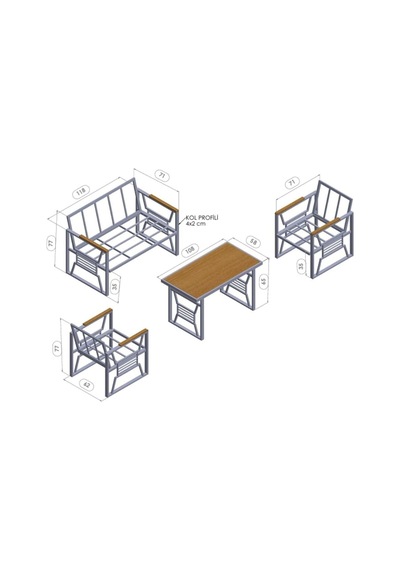 Ard & Garden Rosa 211 Masalı Açık Gri Dış Mekân Koltuk Takımı Modern Bahçe & Balkon Seti Açık Gri