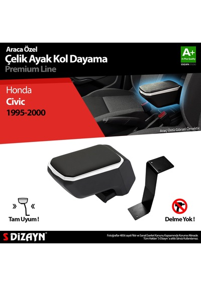 S-Dizayn Honda Civic Kol Dayama Kolçak Çelik Ayaklı ABS Gri 1995-
