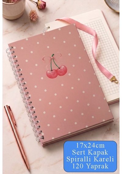 Pembe Sert Kapak Spiralli Kareli Defter 17x24cm 120 Yaprak 1 Adet Not Defteri Okul Büro Ofis Defteri Mavi