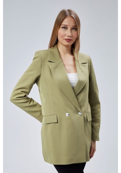 Açık Haki Oversize Dokuma Blazer Ceket Siyah