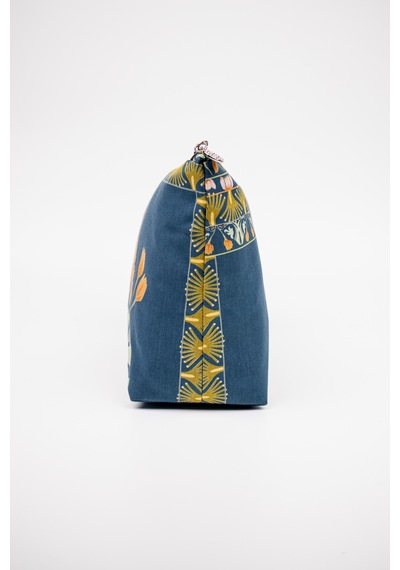 Fabric Craft Bag Portföy Çanta Fermuarlı Clutch Lacivert - Sarı