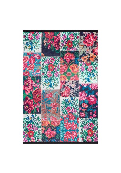 Patchwork Desen Dokuma Pamuk Taban Dijital Dekoratif Halı Beyaz