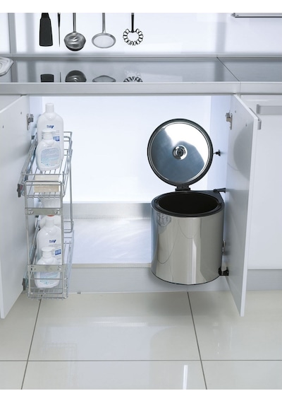 Banyo, Mutfak Dolabı İçi 11 Litre Metal Çöp Kovası – Krom, Tüm Dolaplara Uyumlu Tezgah Altı Çöp Kovası