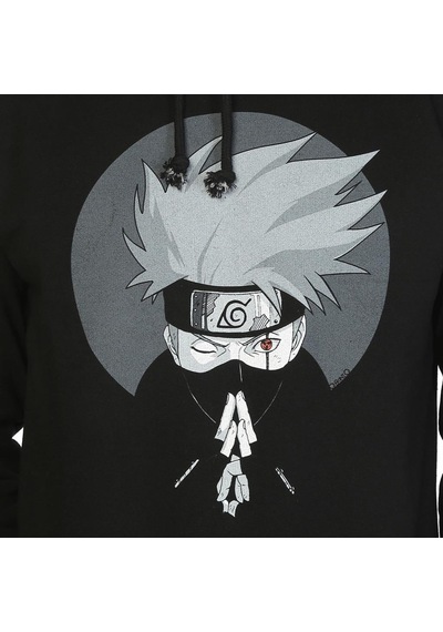 Bant Giyim - Naruto Kakashi Siyah Kapşonlu Erkek Sweatshirt Siyah