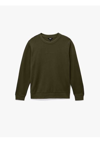 Koton Regular Fit Uzun Kollu Bisiklet Yaka Baskılı Sweatshirt Haki 6wam70200mk Haki