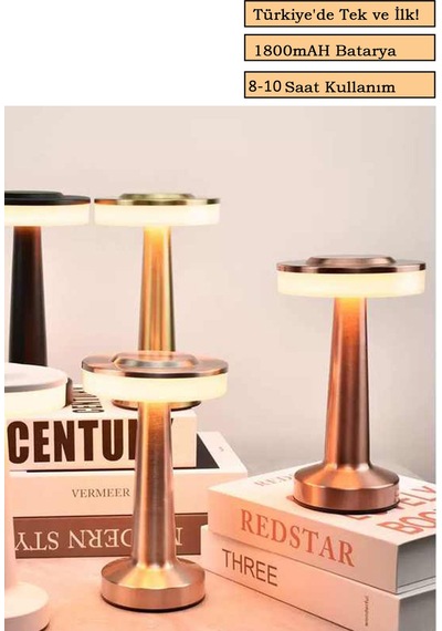 Rose Gold Renkli Dekoratif Dokunmatik Masa Lambası Şarjlı