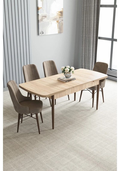 Zümra Serisi, Meşe Desen 80x132 Açılabilir Mdf Mutfak Masası Takımı 4 Adet Sandalye Cappucino Zümra Serisi, Meşe Desen 80x132 Açılabilir Mdf Mutfak Masası Takımı 4 Adet Sandalye Cappucino