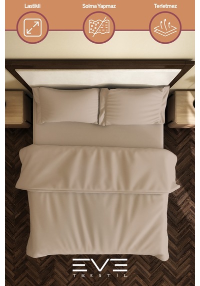 Eve Tekstil %100 Pamuk Ranforce Çarşaflı Yastık Ve Yorgan Kılıflı Çift Kişilik Nevresim Takımı 200x220 Cm Kahverengi