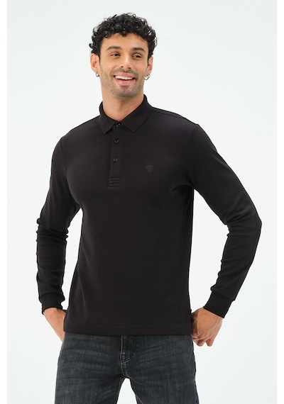 Uzun Kollu Regular Fit Erkek Polo Yaka T-shirt Siyah