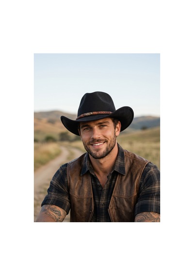 Gigi Luxe Erkek Siyah Western Kovboy Şapkası Örgü Deri Bantlı Cowboy Hat Siyah Siyah