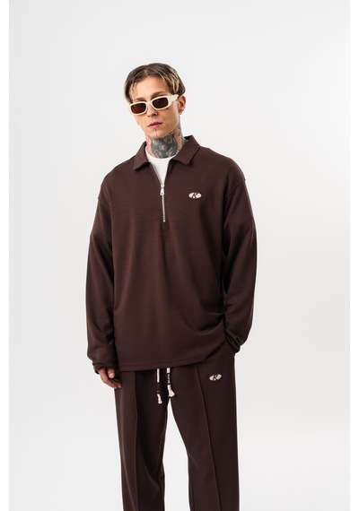 Respire Erkek Yarım Fermuarlı Modal Sweatshirt Kahve
