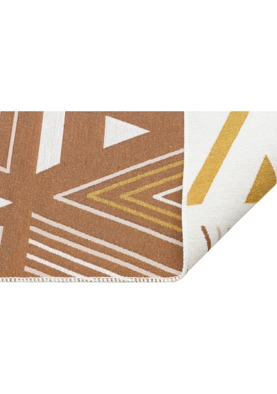 Beige Yellow Yıkanabilir Çift Taraflı Modern Desenli Dokuma Kilim